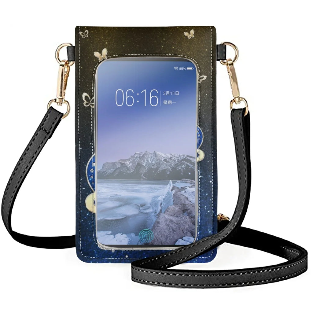 Vintage Butterfly Insect Lady Cell Phone Bag Crossbody Woman Cellphone Handbags