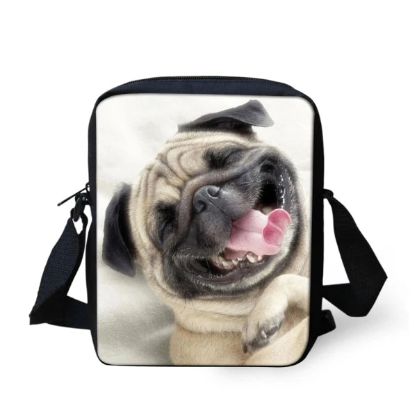 3D Animal Pug Dog Print Mini Messenger Bag for Girls Kids Crossbody Spain Bag
