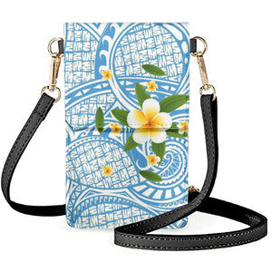 Yellow Frangipani Leather Phone Bag Polynesian Pattern Women's Shoulder Bag