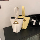 Casual Tote Bucket Crossbody Bag PU Leather Handbag