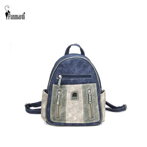 Denim Women PU Leather Backpack Retro Shoulder Bag Zipper Casual Crossbody Bag