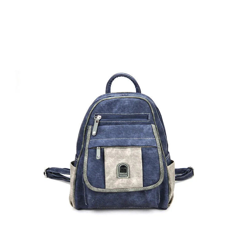 Denim Women PU Leather Backpack Retro Shoulder Bag Zipper Casual Crossbody Bag