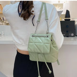 Female Backpack PU Leather Women Backpack Travel School Bag Chain Thread