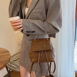 Female Backpack PU Leather Women Backpack Travel School Bag Chain Thread