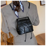 Female Backpack PU Leather Women Backpack Travel School Bag Chain Thread