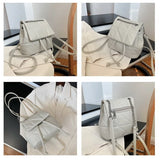 Female Backpack PU Leather Women Backpack Travel School Bag Chain Thread