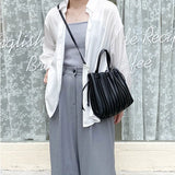 Women's PU Leather Bucket Shoulder Bag Soft Handbag