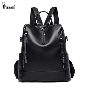 Multifunction Female Backpack PU Leather Shoulder Bag