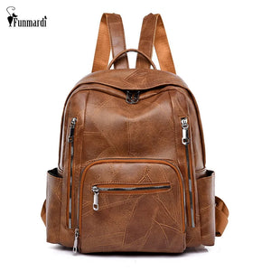 Vintage PU Leather Women Backpack Large Capacity Ladies School Bags