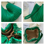 Pleated Stripe Bucket Bag Women Shoulder Bag PU Leather Crossbody Bags