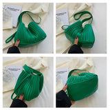 Pleated Stripe Bucket Bag Women Shoulder Bag PU Leather Crossbody Bags