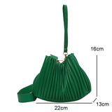 Pleated Stripe Bucket Bag Women Shoulder Bag PU Leather Crossbody Bags