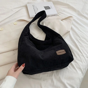 Corduroy Big Shoulder Bag for Women Winter Casual Style Shopper Handbag
