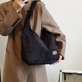 Corduroy Big Shoulder Bag for Women Winter Casual Style Shopper Handbag