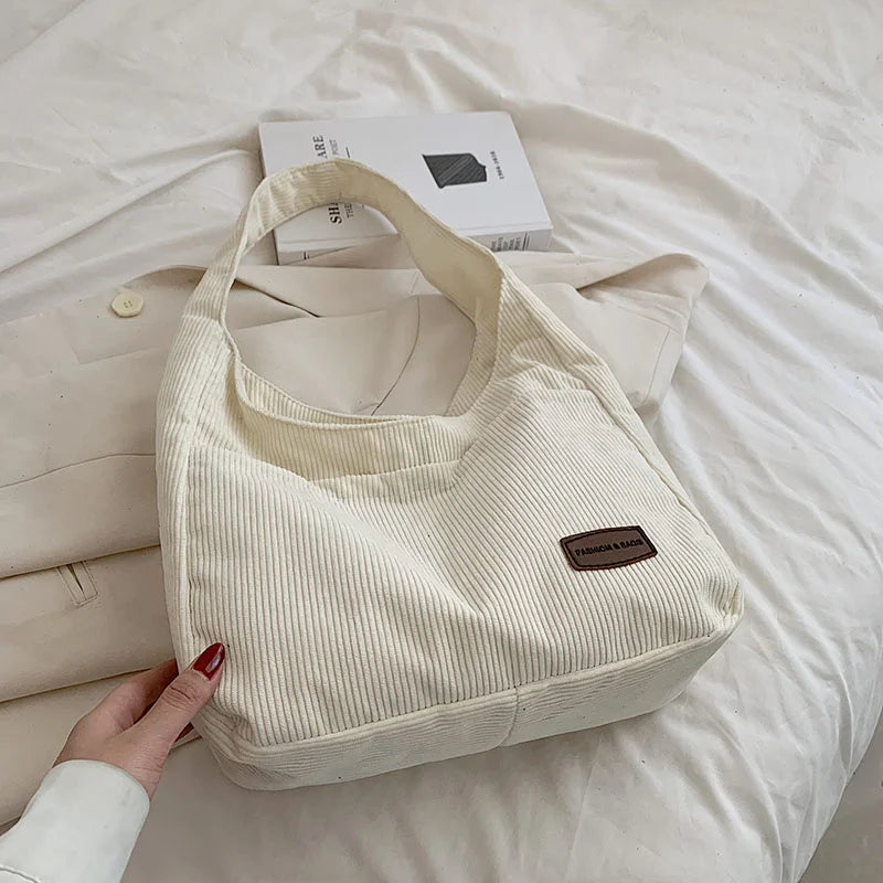 Corduroy Big Shoulder Bags for Women Winter Casual Style