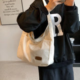 Corduroy Big Shoulder Bag for Women Winter Casual Style Shopper Handbag