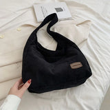 Corduroy Big Shoulder Bag for Women Winter Casual Style Shopper Handbag