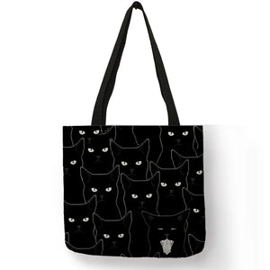 Cat Print Fabric Foldable Shopping Bag for Women