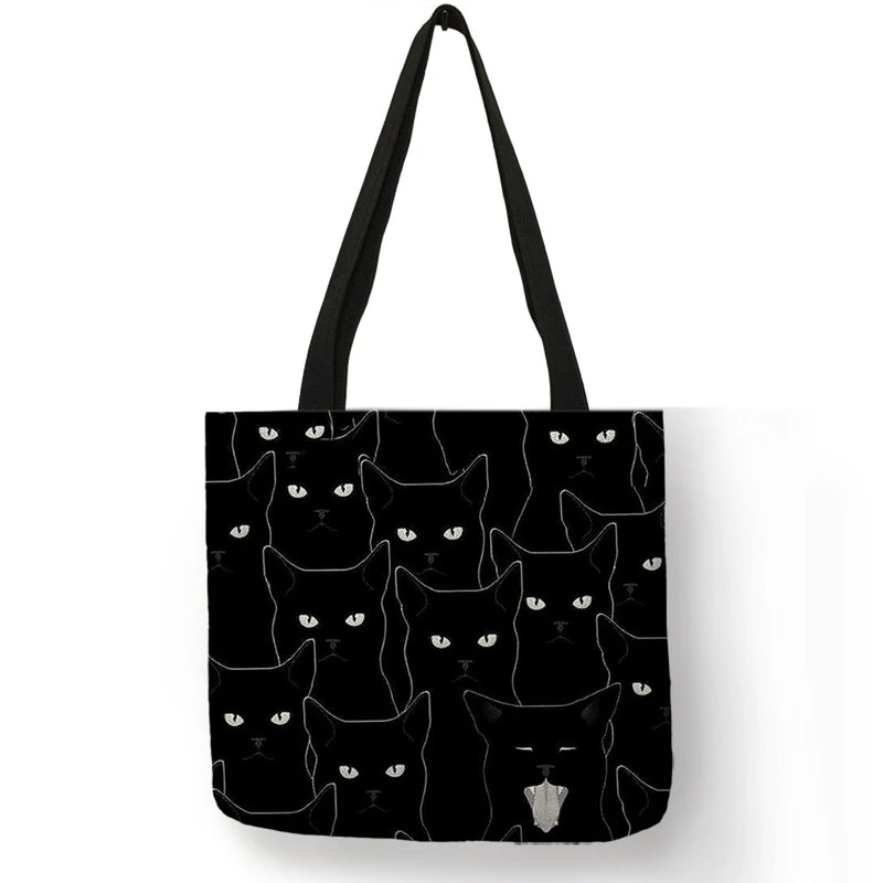 Cat Print Fabric Foldable Shopping Bag for Women