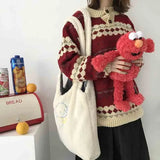 Embroidery Canvas Tote Shoulder Bag Large Capacity Shopping Bag