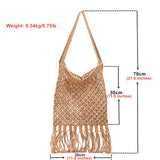Womens Straw Beach Bag Mesh Tassel Foldable Shoulder Shopping Bag