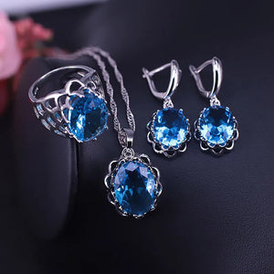Silver 925 Jewelry Set Necklace Earrings Ring Many Colors