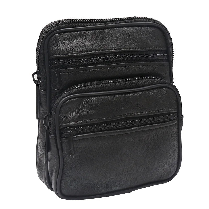 Men's Waterproof Mobile Phone Waist Bag Leather Belt Sheepskin