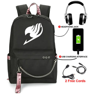 Fairy Tale Anime USB Backpack Headphone Port School Mochila Laptop Bags