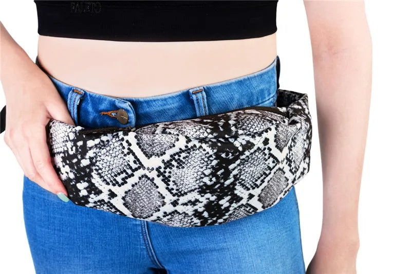 Faleto Fanny Pack Snakeskin Print Waist Bag Music Travel Hip Pack