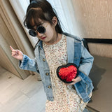 Heart Shape Cross Body Bag Women Mini Shoulder Purse Sequined Small