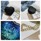 Heart Shape Cross Body Bag Women Mini Shoulder Purse Sequined Small