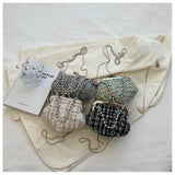 Shell Shaped Clip Handbags Beads Chains Women Hand Bags PU Tweed Purses