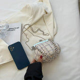 Shell Shaped Clip Handbags Beads Chains Women Hand Bags PU Tweed Purses