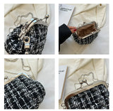 Shell Shaped Clip Handbags Beads Chains Women Hand Bags PU Tweed Purses