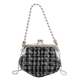 Shell Shaped Clip Handbags Beads Chains Women Hand Bags PU Tweed Purses