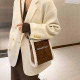 Lambswool Corduroy Women Crossbody Messenger Shoulder Bag Embroidery Handbag