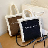 Lambswool Corduroy Women Crossbody Messenger Shoulder Bag Embroidery Handbag