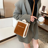 Lambswool Corduroy Women Crossbody Messenger Shoulder Bag Embroidery Handbag