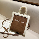 Lambswool Corduroy Women Crossbody Messenger Shoulder Bag Embroidery Handbag