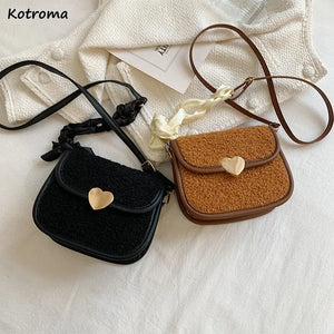 Vintage Lambswool Shoulder Bag with Ins Ribbon Strap for Women
