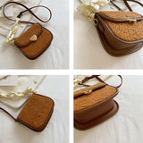 Vintage Lambswool Shoulder Bag with Ins Ribbon Strap for Women