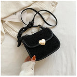 Vintage Lambswool Shoulder Bag with Ins Ribbon Strap for Women