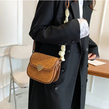 Vintage Lambswool Shoulder Bag with Ins Ribbon Strap for Women