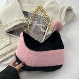 Plush Shoulder Cross Body Bag Chain Fur Bag