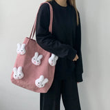 Corduroy Shoulder Bag Female Cartoon Japanese Ins Handbag