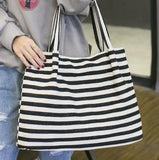 Striped Canvas Handbag Large Capacity Shoulder Baby Bag