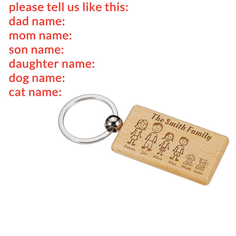 Family Love Keychain Engraved Family Name for Parents Children Gift