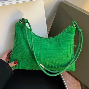 Crescent Shoulder Bag Top Cotton Fabric Purse Stripe Handbag Tote