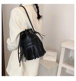 Fringe Women's Shoulder Bag PU Leather Crossbody Bucket Handbag
