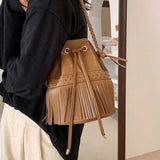 Fringe Women's Shoulder Bag PU Leather Crossbody Bucket Handbag
